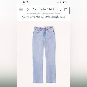 Abercrombie and Fitch Curve Love Mid Rise 90s Straight Leg Jeans